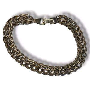 Vintage Chunky Gold‎ Tone Byzantine Wheat Chain Bracelet 7.75"